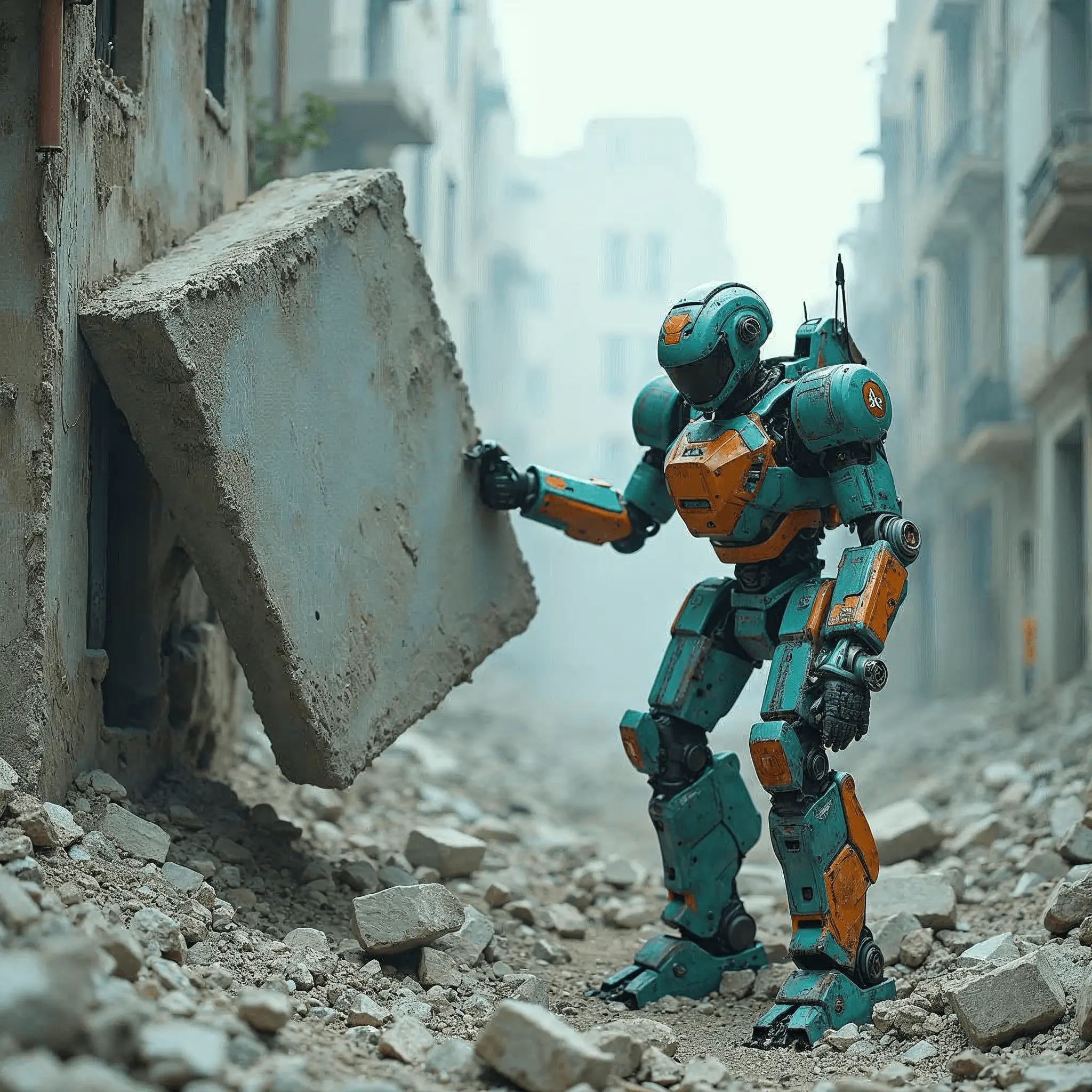 Humanoid robot in safety vest and helmet on construction site symbolizing the future of AI in engineering